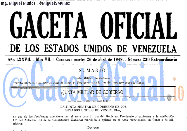 Gaceta Oficial 230 del 26 Abril 1949