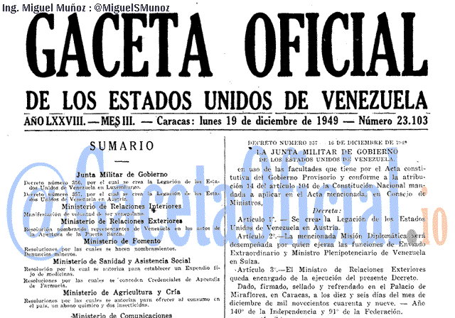 Gaceta Oficial 23103 del 19 Diciembre 1949