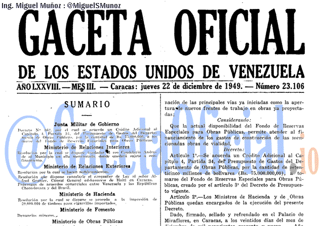 Gaceta Oficial 23106 del 22 Diciembre 1949