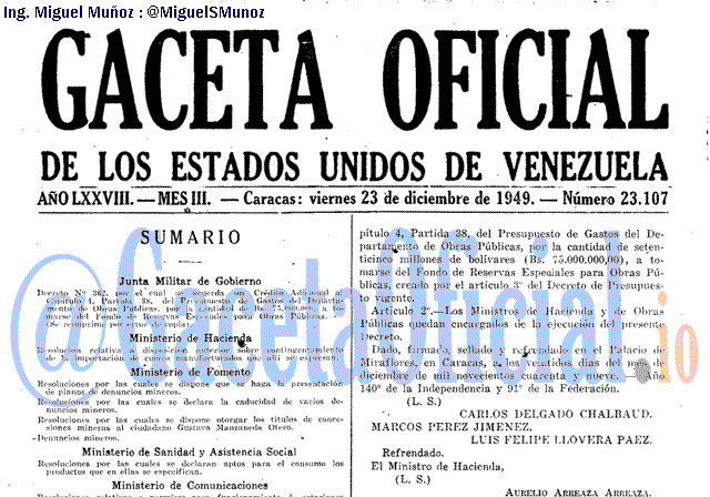 Gaceta Oficial 23107 del 23 Diciembre 1949