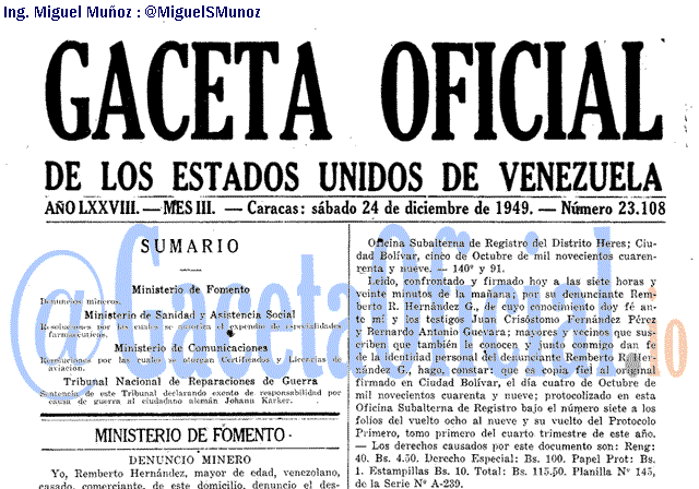 Gaceta Oficial 23108 del 24 Diciembre 1949