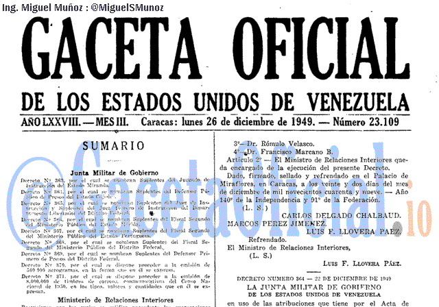 Gaceta Oficial 23109 del 26 Diciembre 1949