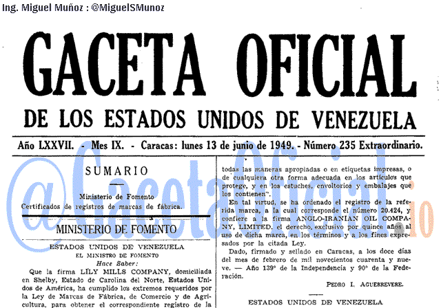 Gaceta Oficial 235 del 13 Junio 1949