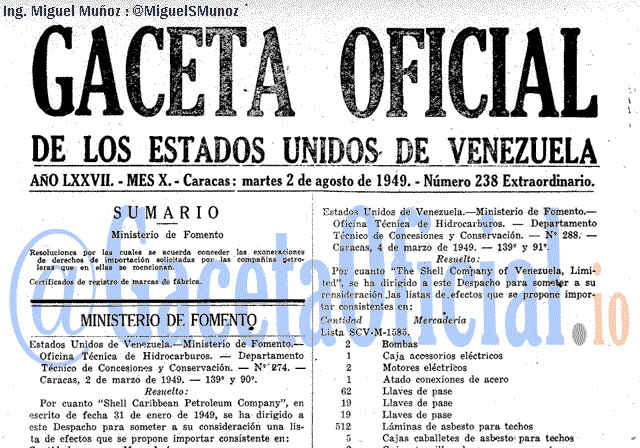 Gaceta Oficial 238 del 2 Agosto 1949