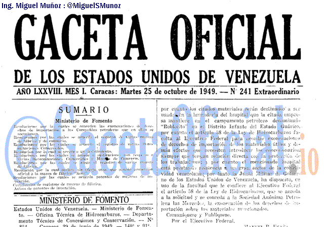 Gaceta Oficial 241 del 25 Octubre 1949