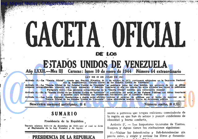 Gaceta Oficial 64 del 10 Enero 1944