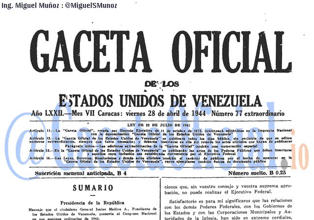Gaceta Oficial 77 del 28 Abril 1944
