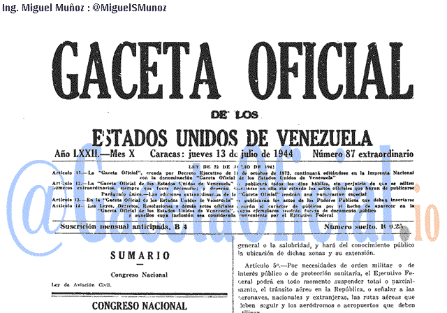 Gaceta Oficial 87 del 13 Julio 1944