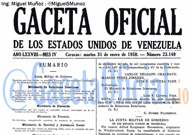 Gaceta Oficial 23140 del 31 Enero 1950