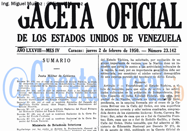 Gaceta Oficial 23142 del 2 Febrero 1950