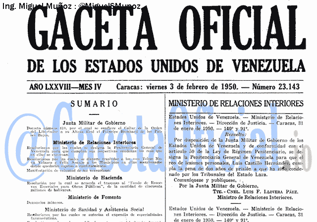 Gaceta Oficial 23143 del 3 Febrero 1950