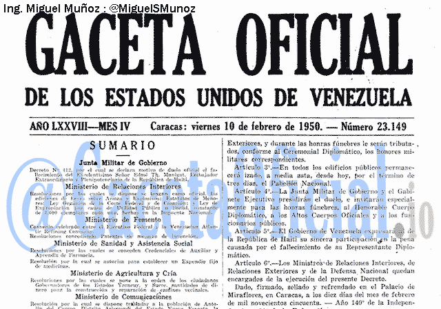 Gaceta Oficial 23149 del 10 Febrero 1950