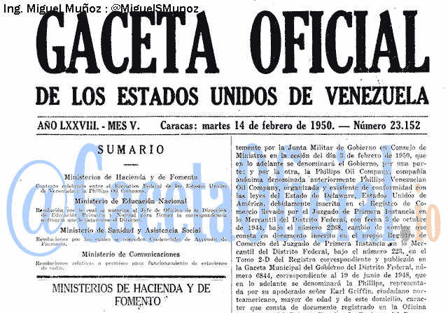 Gaceta Oficial 23152 del 14 Febrero 1950