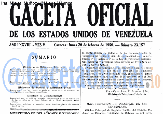 Gaceta Oficial 23157 del 20 Febrero 1950
