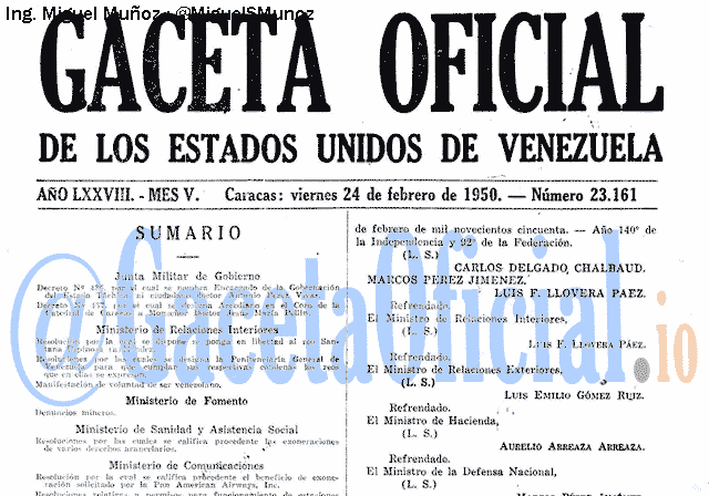 Gaceta Oficial 23161 del 24 Febrero 1950