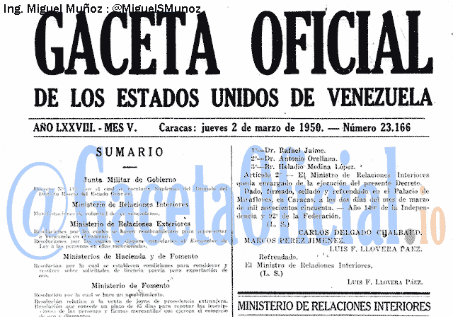 Gaceta Oficial 23166 del 2 Marzo 1950