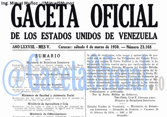 Gaceta Oficial 23168 del 4 Marzo 1950