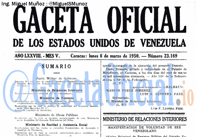 Gaceta Oficial 23169 del 6 Marzo 1950