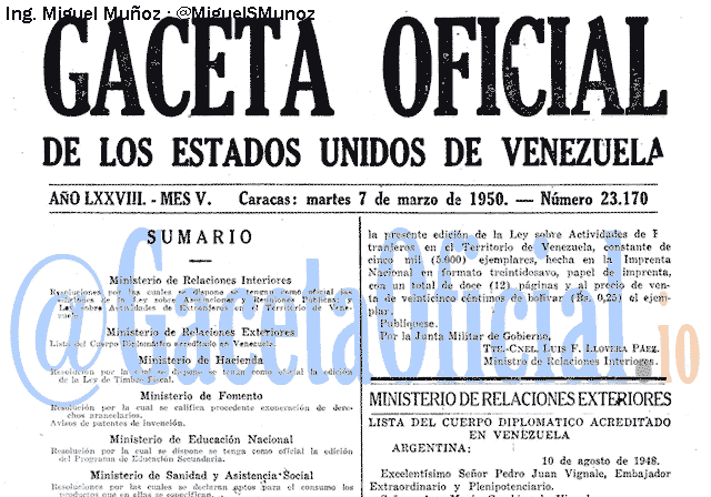 Gaceta Oficial 23170 del 7 Marzo 1950
