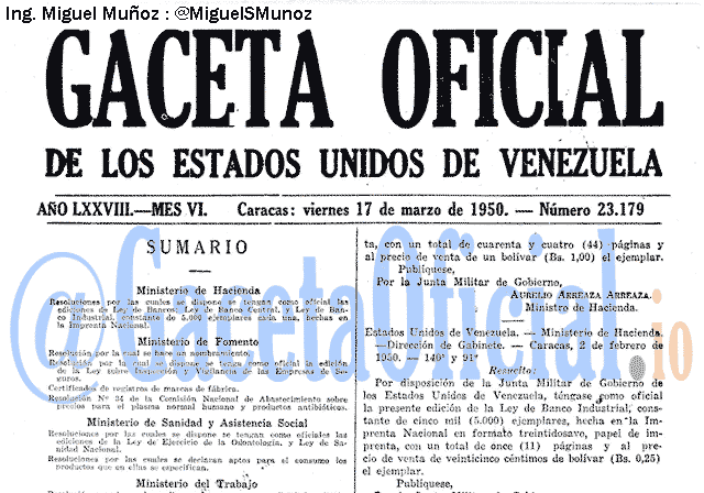 Gaceta Oficial 23179 del 17 Marzo 1950