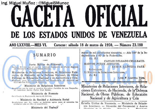 Gaceta Oficial 23180 del 18 Marzo 1950