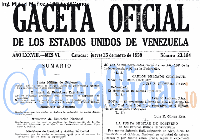 Gaceta Oficial 23184 del 23 Marzo 1950