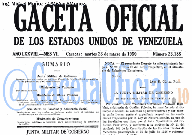 Gaceta Oficial 23188 del 28 Marzo 1950
