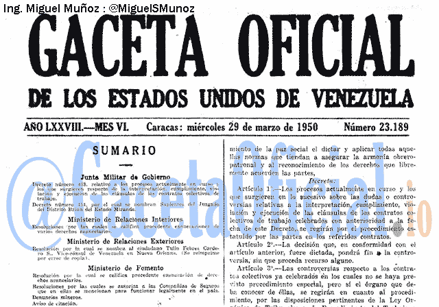 Gaceta Oficial 23189 del 29 Marzo 1950