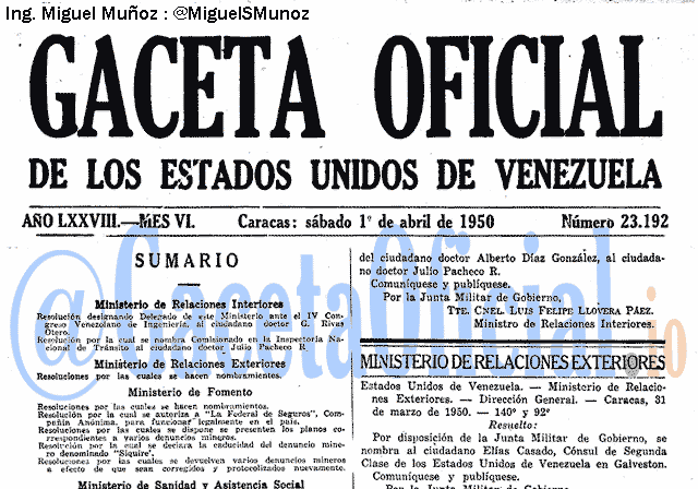 Gaceta Oficial 23192 del 1 Abril 1950
