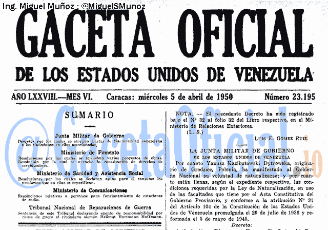 Gaceta Oficial 23195 del 5 Abril 1950