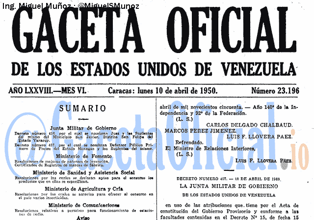 Gaceta Oficial 23196 del 10 Abril 1950