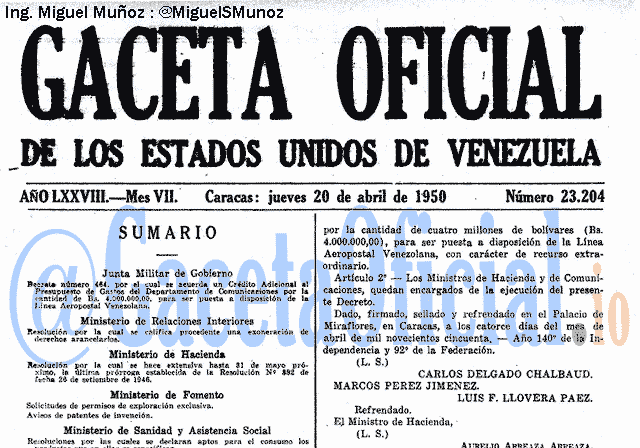 Gaceta Oficial 23204 del 20 Abril 1950