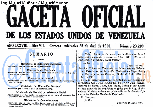 Gaceta Oficial 23209 del 26 Abril 1950