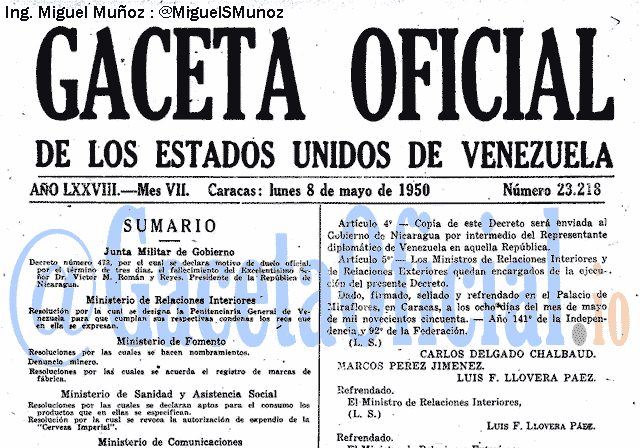 Gaceta Oficial 23218 del 8 Mayo 1950