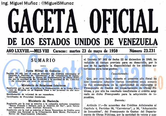 Gaceta Oficial 23231 del 23 Mayo 1950