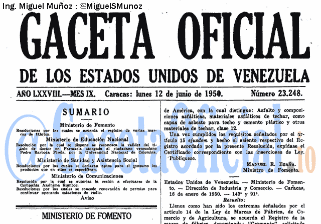 Gaceta Oficial 23248 del 12 Junio 1950
