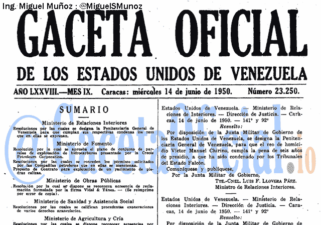Gaceta Oficial 23250 del 14 Junio 1950