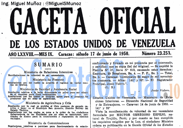 Gaceta Oficial 23253 del 17 Junio 1950