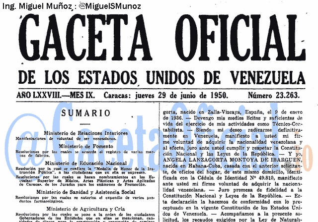 Gaceta Oficial 23263 del 29 Junio 1950
