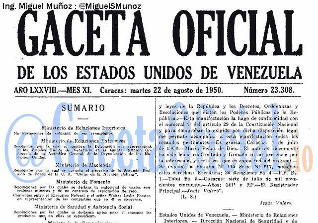 Gaceta Oficial 23308 del 22 Agosto 1950