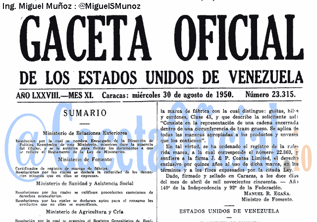 Gaceta Oficial 23315 del 30 Agosto 1950