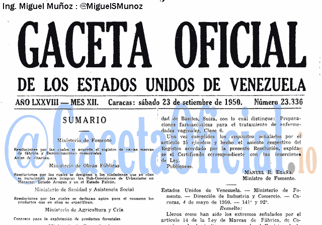 Gaceta Oficial 23336 del 23 Septiembre 1950