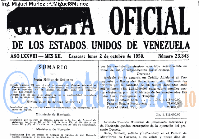 Gaceta Oficial 23343 del 2 Octubre 1950