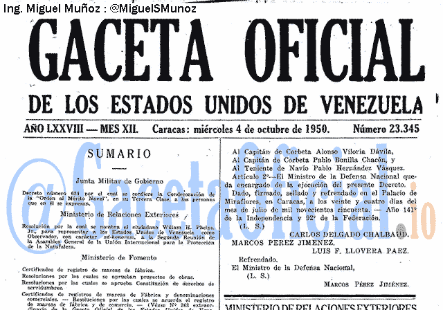 Gaceta Oficial 23345 del 4 Octubre 1950