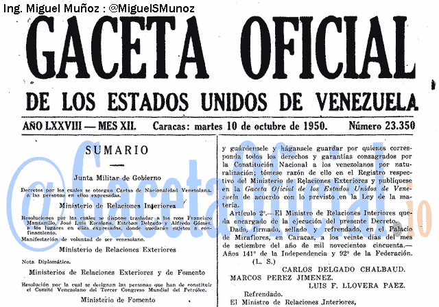 Gaceta Oficial 23350 del 10 Octubre 1950