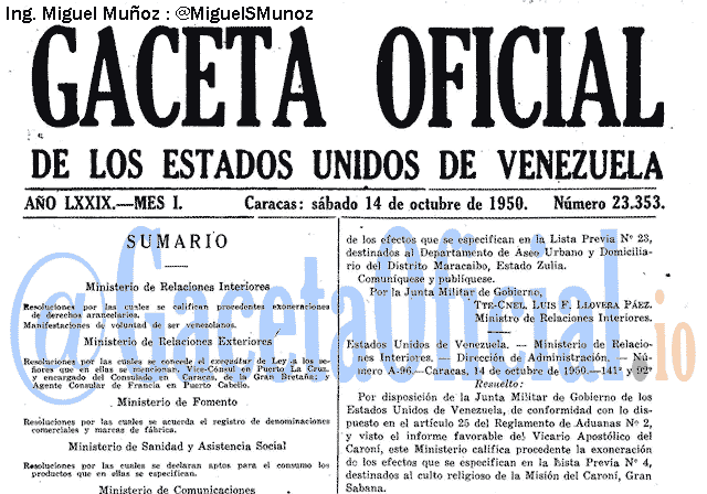 Gaceta Oficial 23353 del 14 Octubre 1950