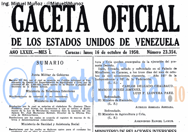Gaceta Oficial 23354 del 16 Octubre 1950
