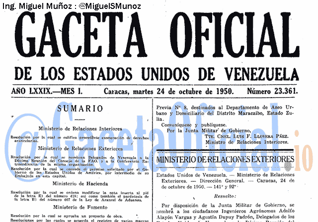 Gaceta Oficial 23361 del 24 Octubre 1950