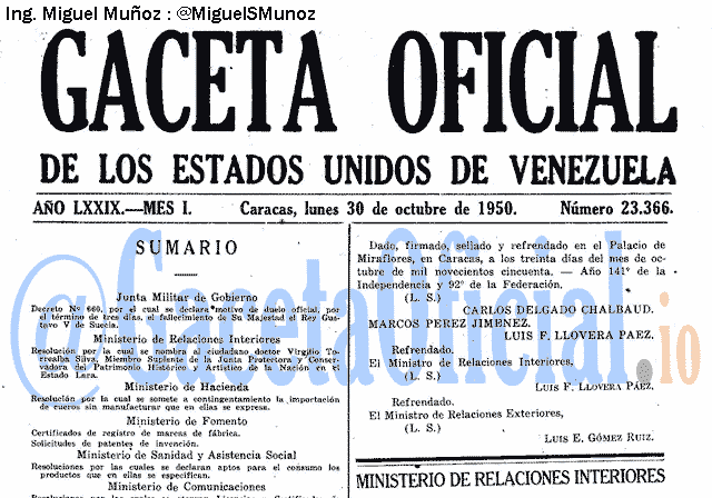 Gaceta Oficial 23366 del 30 Octubre 1950