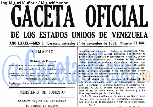 Gaceta Oficial 23368 del 1 Noviembre 1950